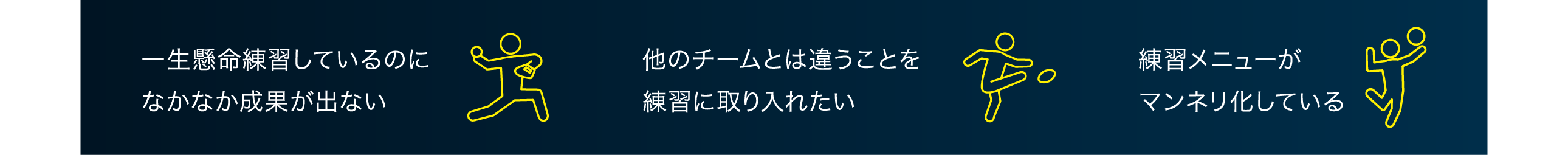 一生懸命練習しているのになかなか成果が出ない・他のチームとは違うことを練習に取り入れたい・練習メニューがマンネリ化している